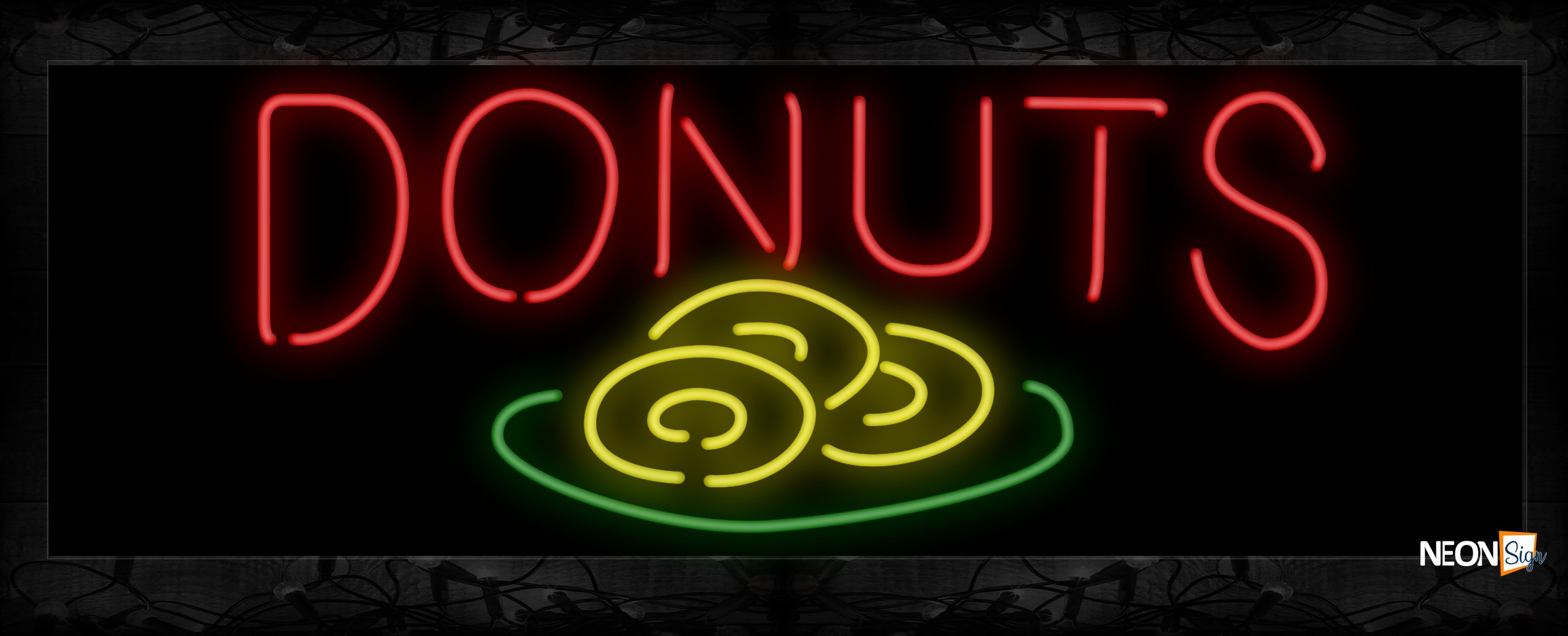 Image of 10375 Donuts with donut on plate Neon Sign 13x32 Black Backing