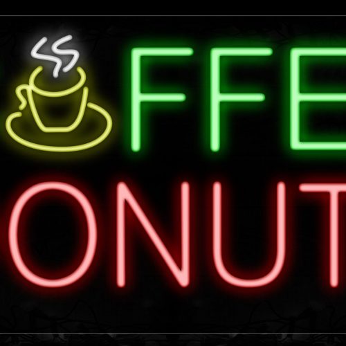 Image of 10377 Coffee Donuts With Cup And Blue Border Neon Signs_20x37 Black Backing
