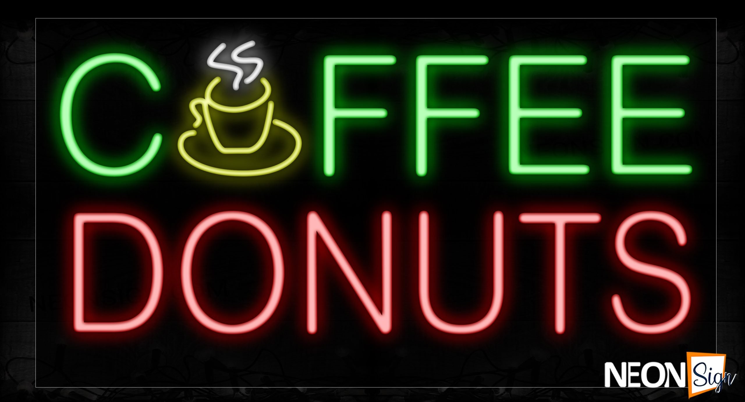 Image of 10377 Coffee Donuts With Cup And Blue Border Neon Signs_20x37 Black Backing