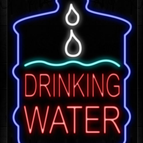 Image of 10394 Drinking Water With Blue Border Neon Signs_24x31 Black Backing