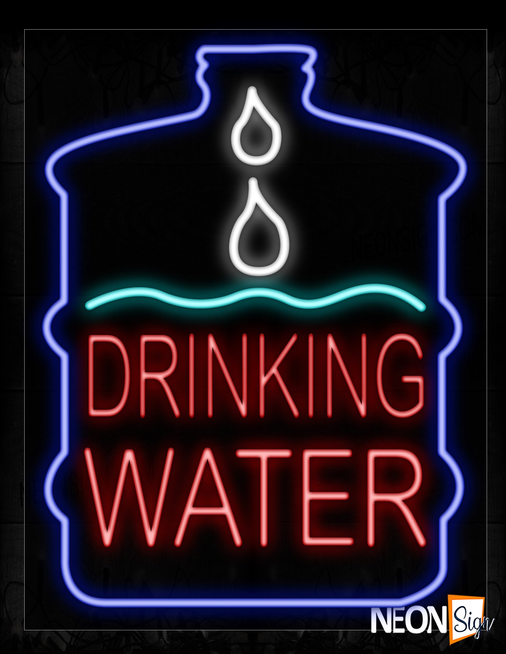 Image of 10394 Drinking Water With Blue Border Neon Signs_24x31 Black Backing