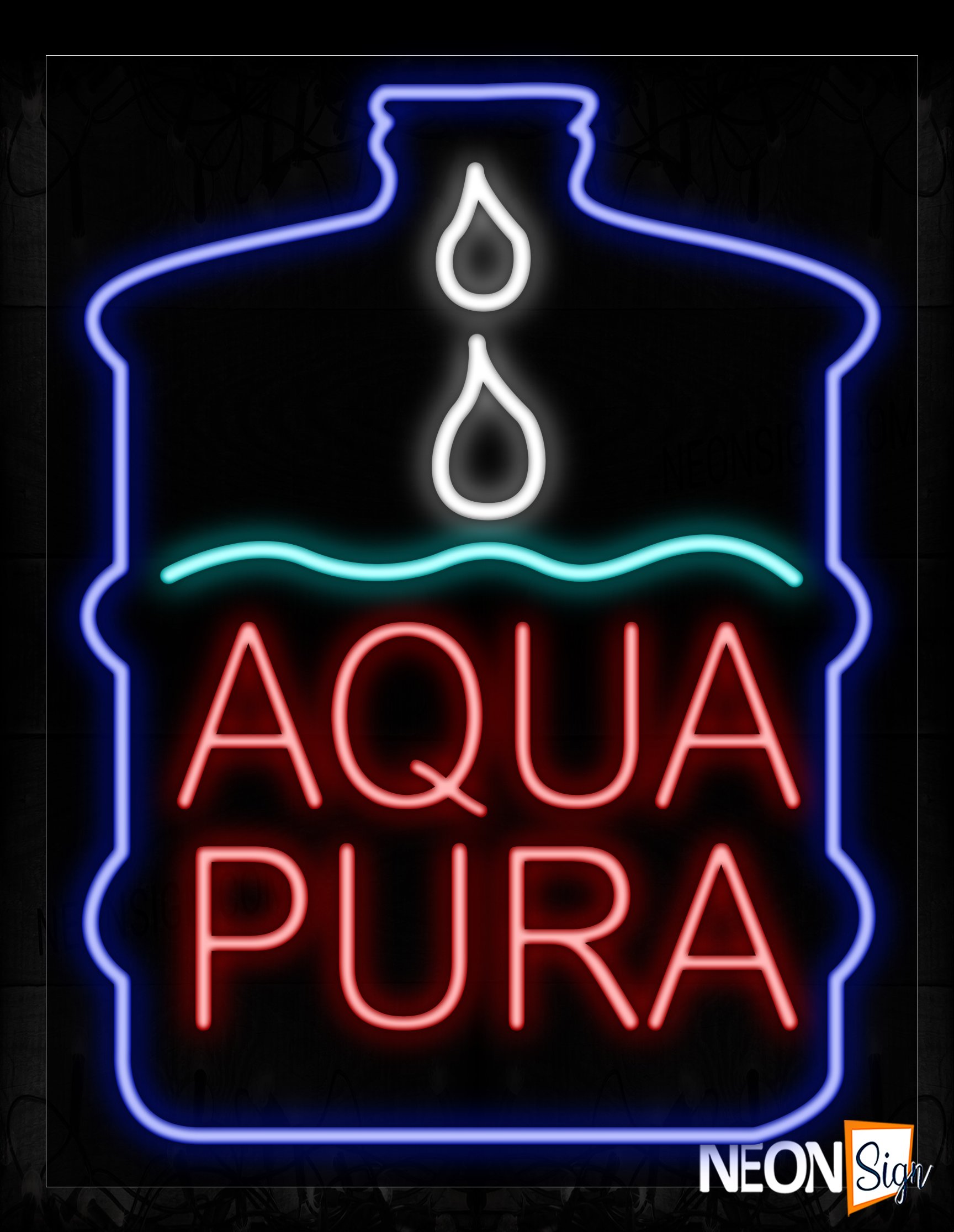 Image of 10395 Aqua Pura With Gallon Logo Neon Signs_24x31 Black Backing