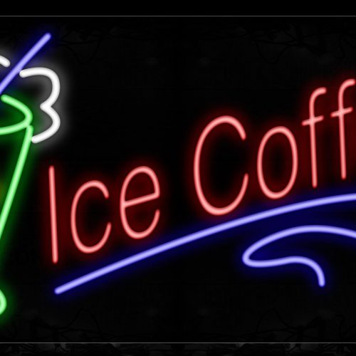 Image of 10398 Ice Coffee With Glass Logo Neon Signs_20x37 Black Backing