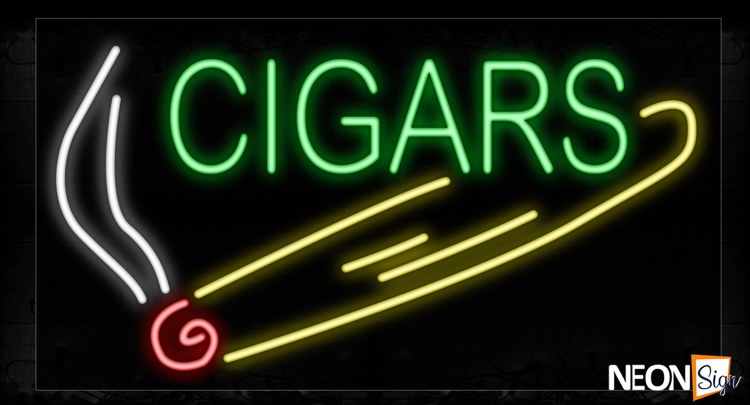 Image of 10419 Cigars In Green With Logo Neon Signs_20x37 Black Backing