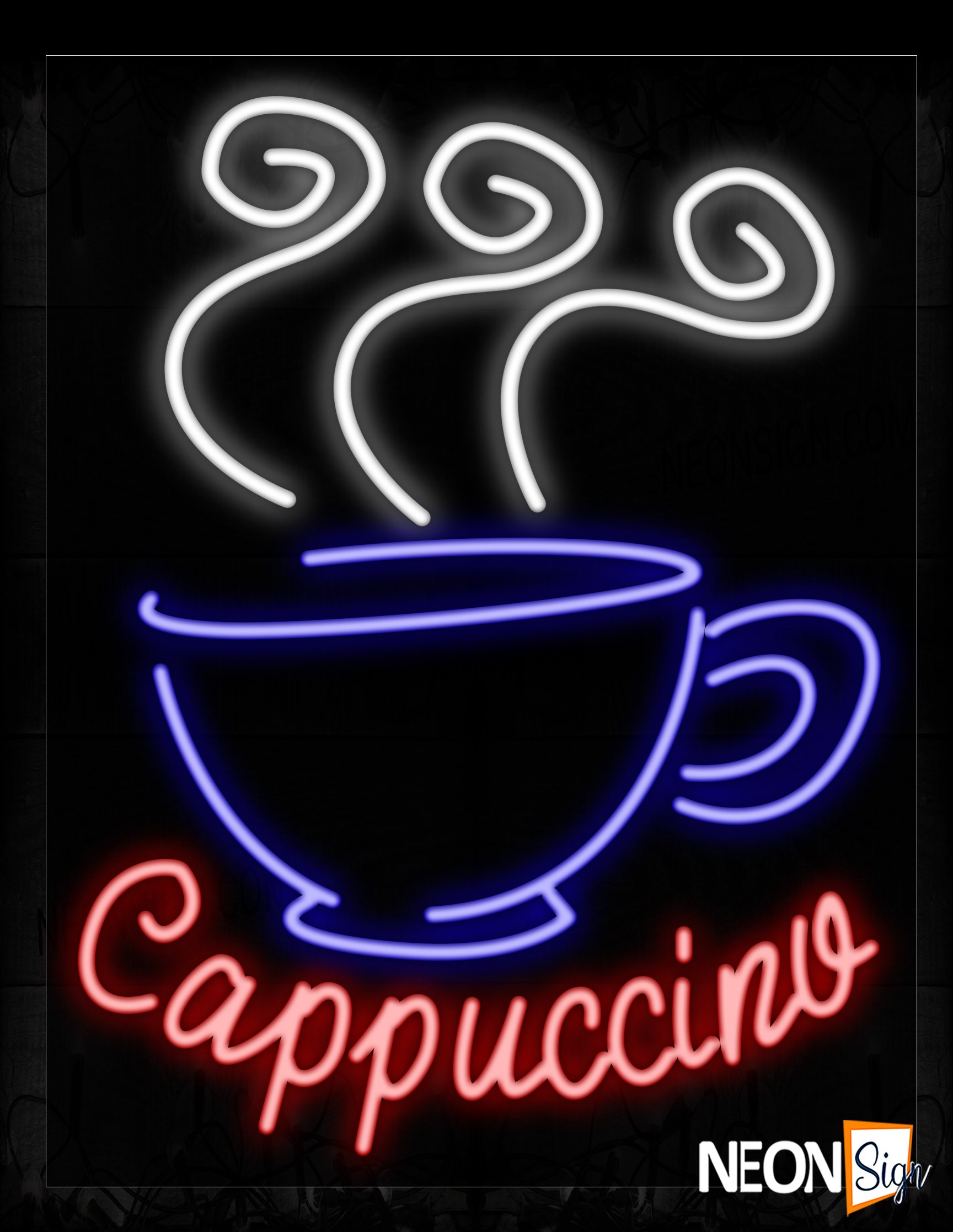 Image of 10427 Cappuccino With Cup Logo Neon Signs_24x31 Black Backing
