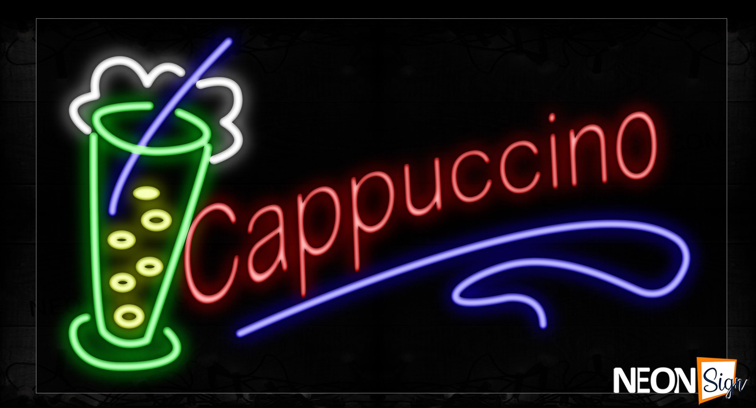 Image of 10428 Cappuccino In red With blue line and glass Neon Signs_20x37 Black Backing