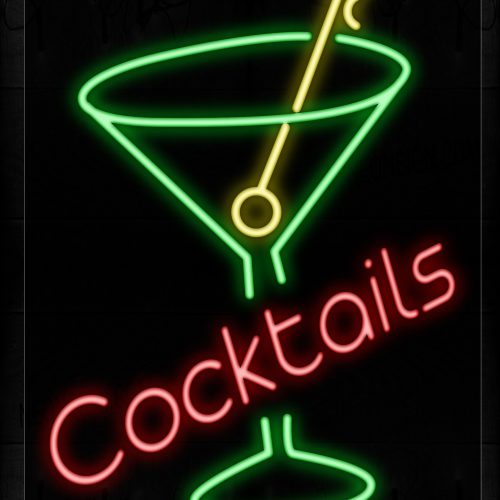 Image of 10439 Cocktails With Martini Glass Neon Signs_24x31 Black Backing