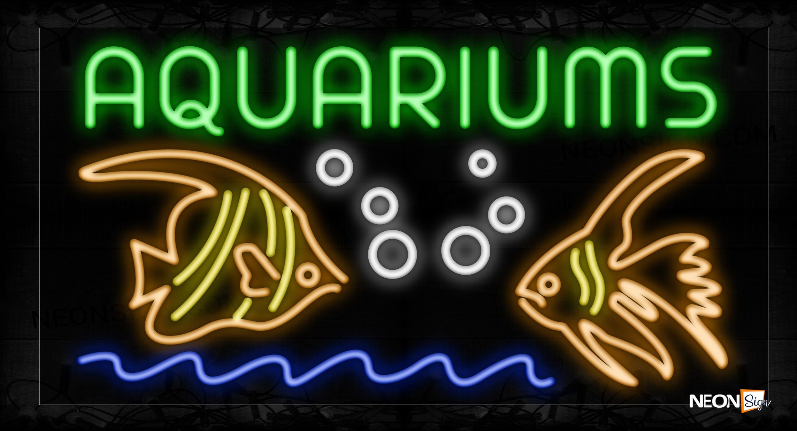 Image of 10447 Aquariums With 2 Fish Logo Neon Sign_20x37 Black Backing