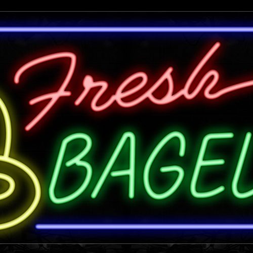 Image of 10453 Fresh Bagels And Blue Border With Loto Neon Signs_20x37 Black Backing