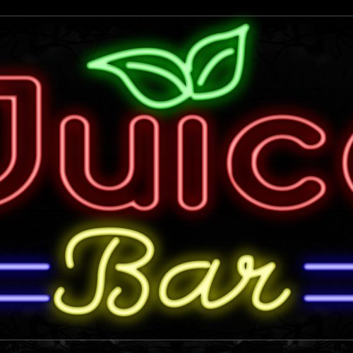 Image of 10461 Double Stroke Juice Bar With Blue Lines And Leaves Neon Signs_20x37 Black Backing