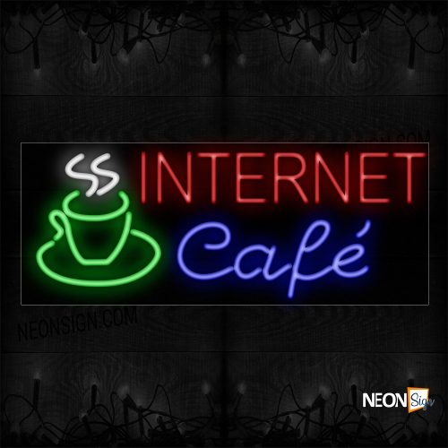 Image of 10481 Internet Cafe With Cup Logo Neon Signs_13x32 Black Backing