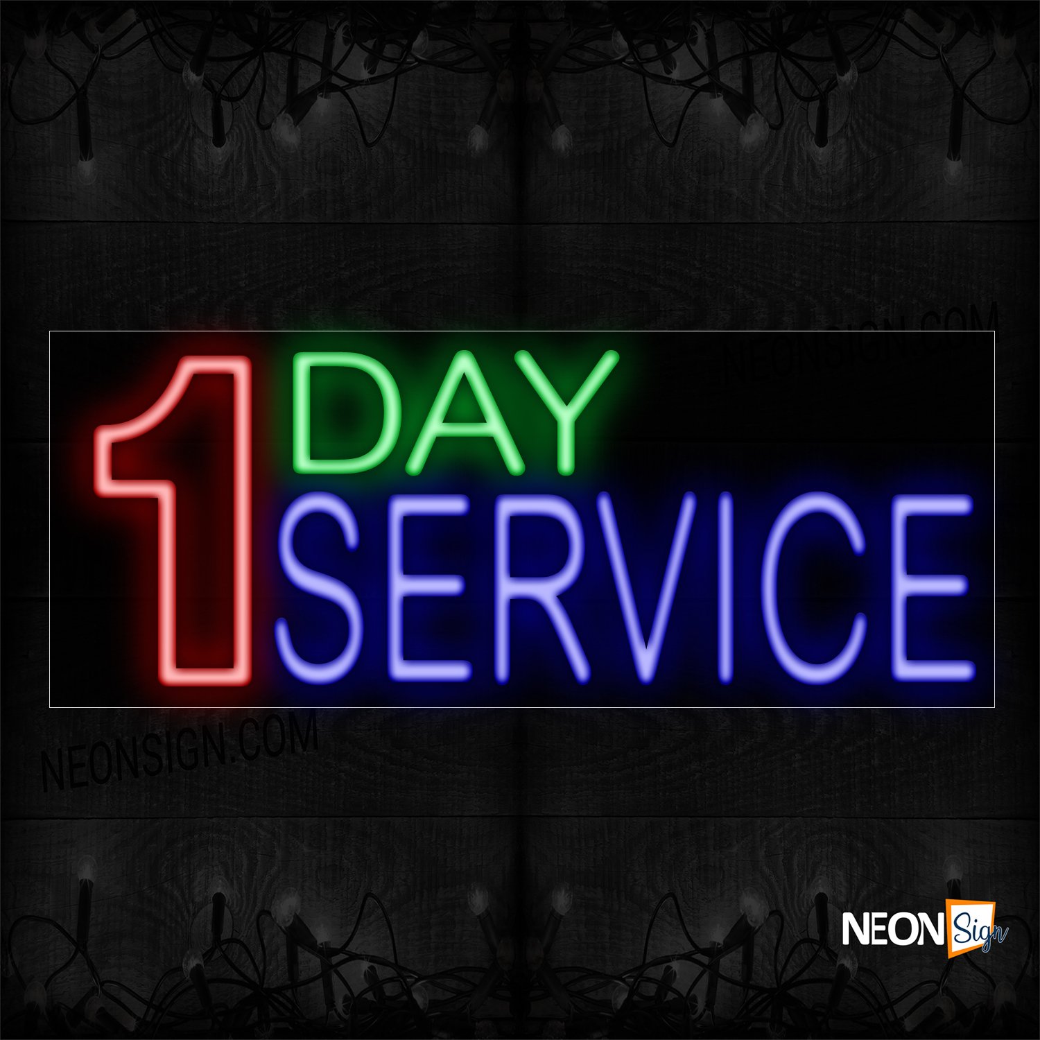 Image of 10482 1 Day Service Neon Sign_13x32 Black Backing