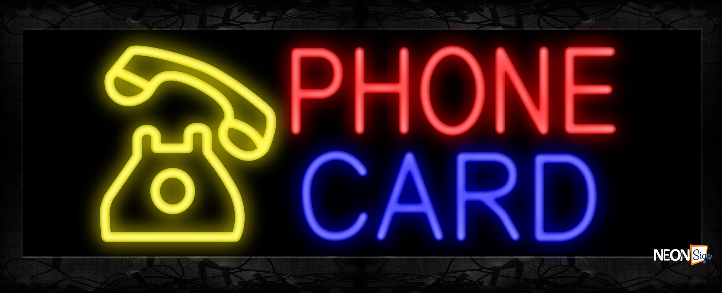 Image of 10491 Phone Card with telephone logo Neon Sign 13x32 Black Backing