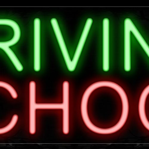 Image of 10541 driving school with border led bulb sign_13x32 Black Backing