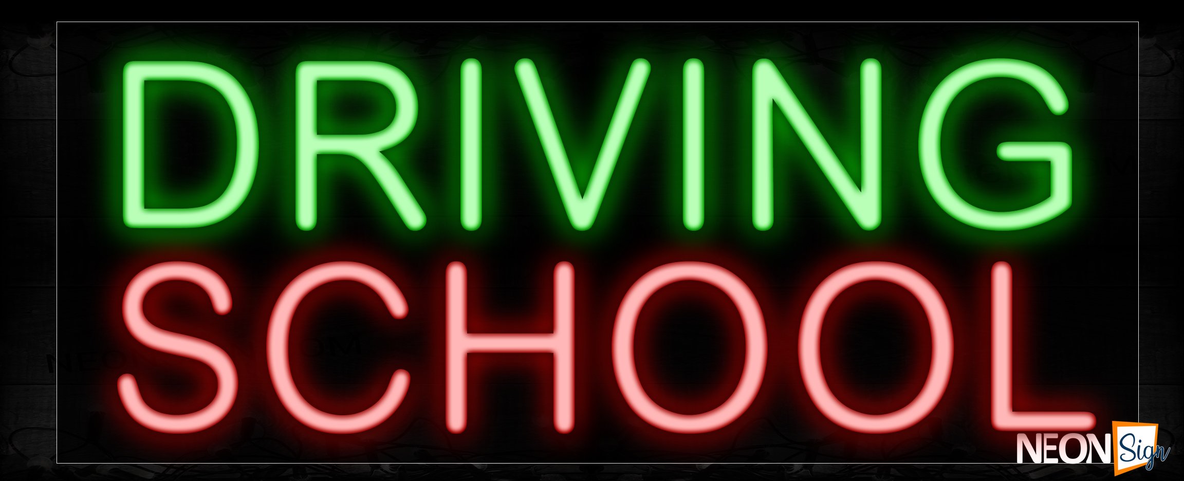 Image of 10541 driving school with border led bulb sign_13x32 Black Backing