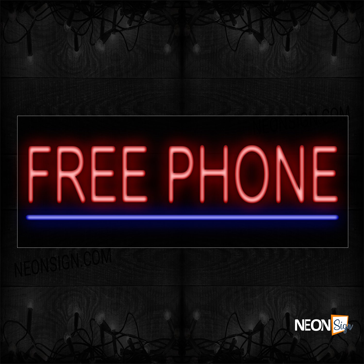 Image of 10549 Free Phone In Red With Blue Line Neon Signs_13x32 Black Backing