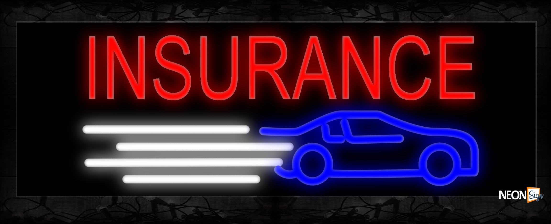 Image of 10563 Insurance in red with car logo Neon Sign 13x32 Black Backing