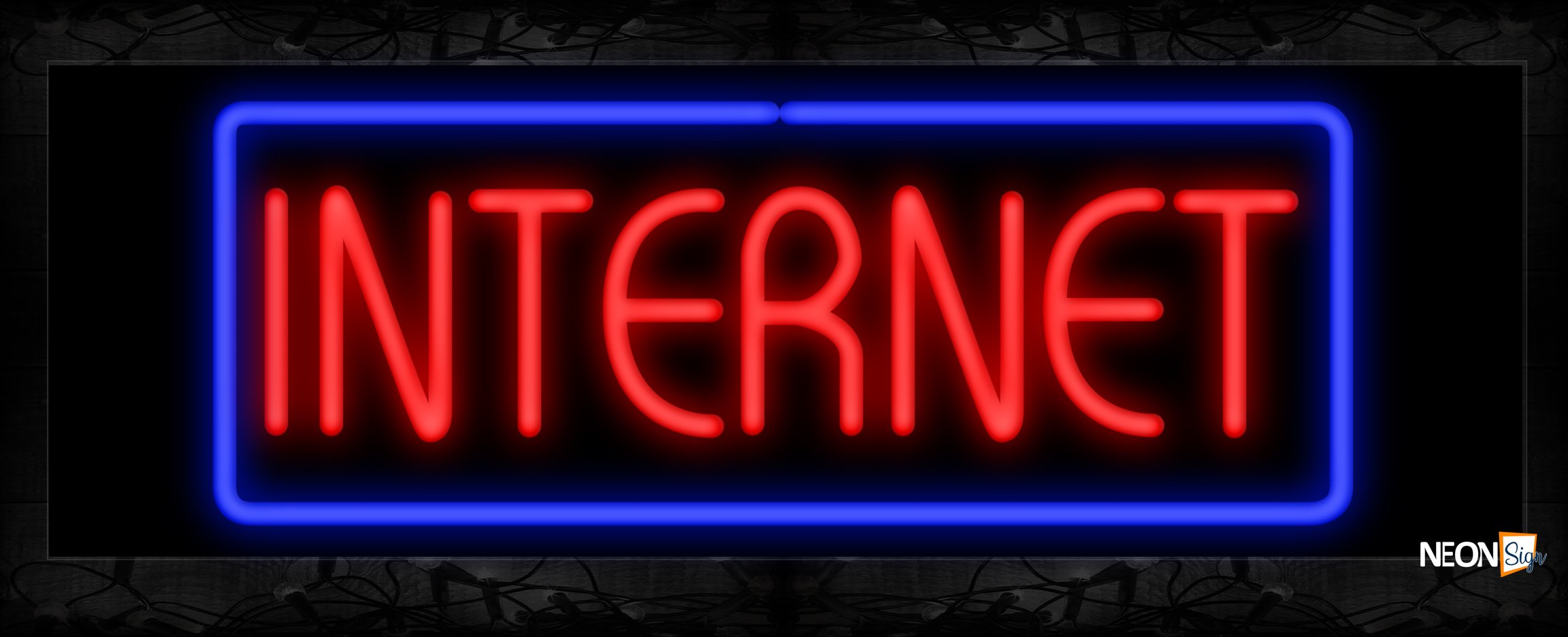 Image of 10564 Internet with border Neon Sign 13x32 Black Backing