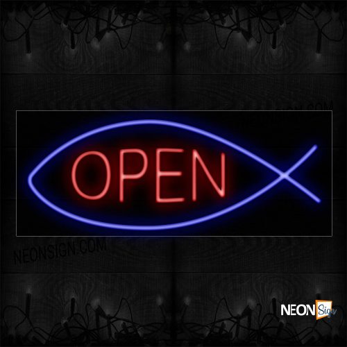 Image of 10596 Bar Open With Fish Outline Traditional Neon_13x32 Black Backing
