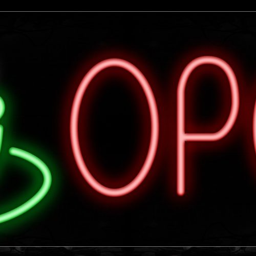 Image of 10601 Open with cup logo Neon Sign_13x32 Black Backing