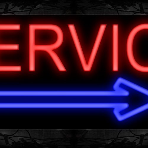 Image of 10624 Service in red with blue arrow Neon Sign 13x32 Black Backing