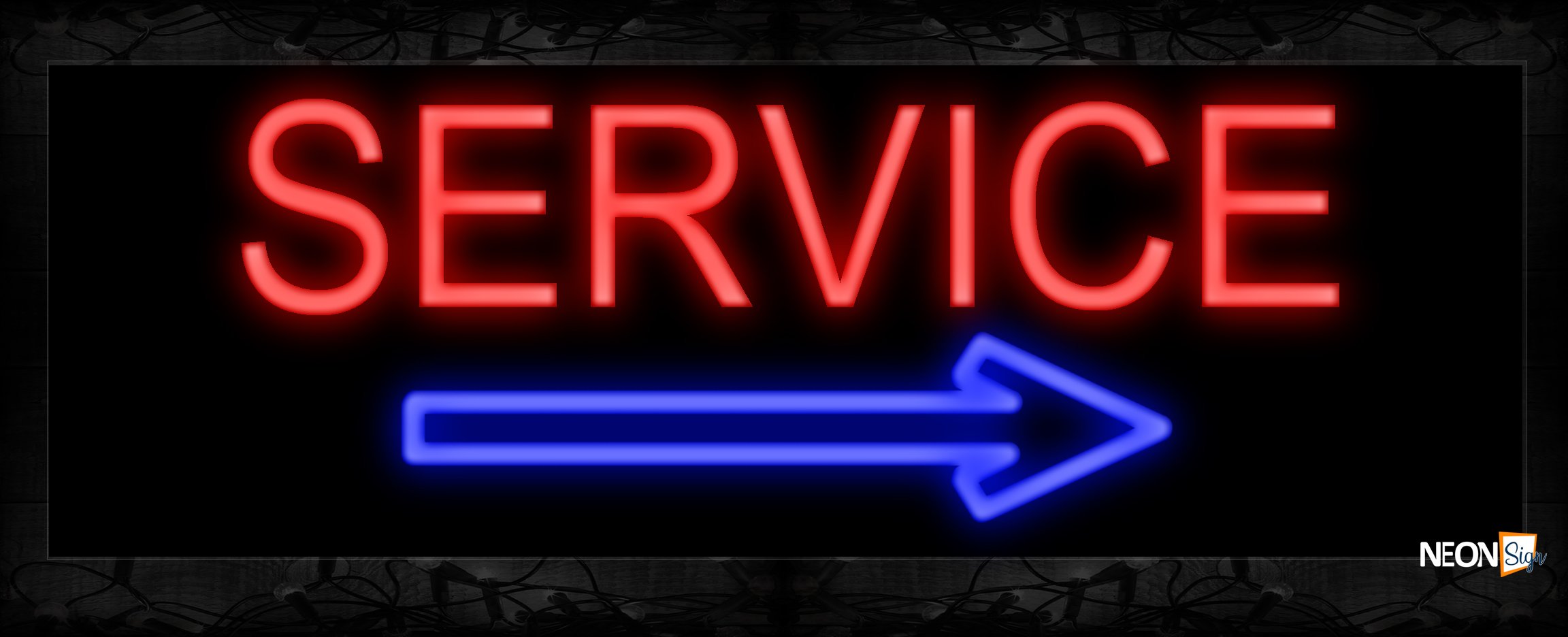 Image of 10624 Service in red with blue arrow Neon Sign 13x32 Black Backing