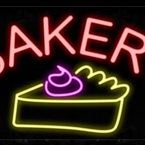 Image of 10666 Bakery In Red With Cake Logo Neon Signs_20x37 Black Backing