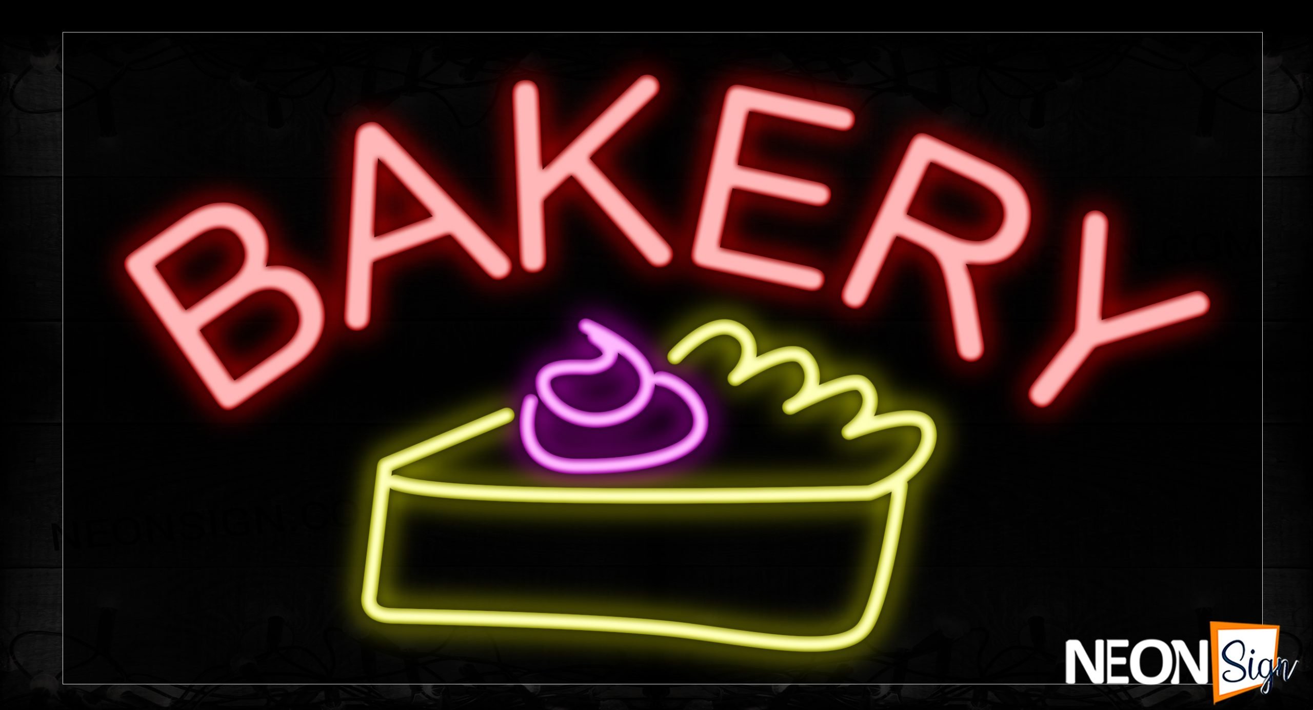 Image of 10666 Bakery In Red With Cake Logo Neon Signs_20x37 Black Backing