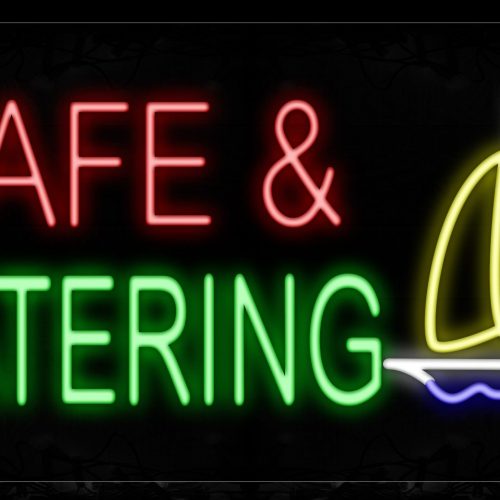 Image of 10671 Cafe & Catering With Boat Logo Neon Signs_20x37 Black Backing