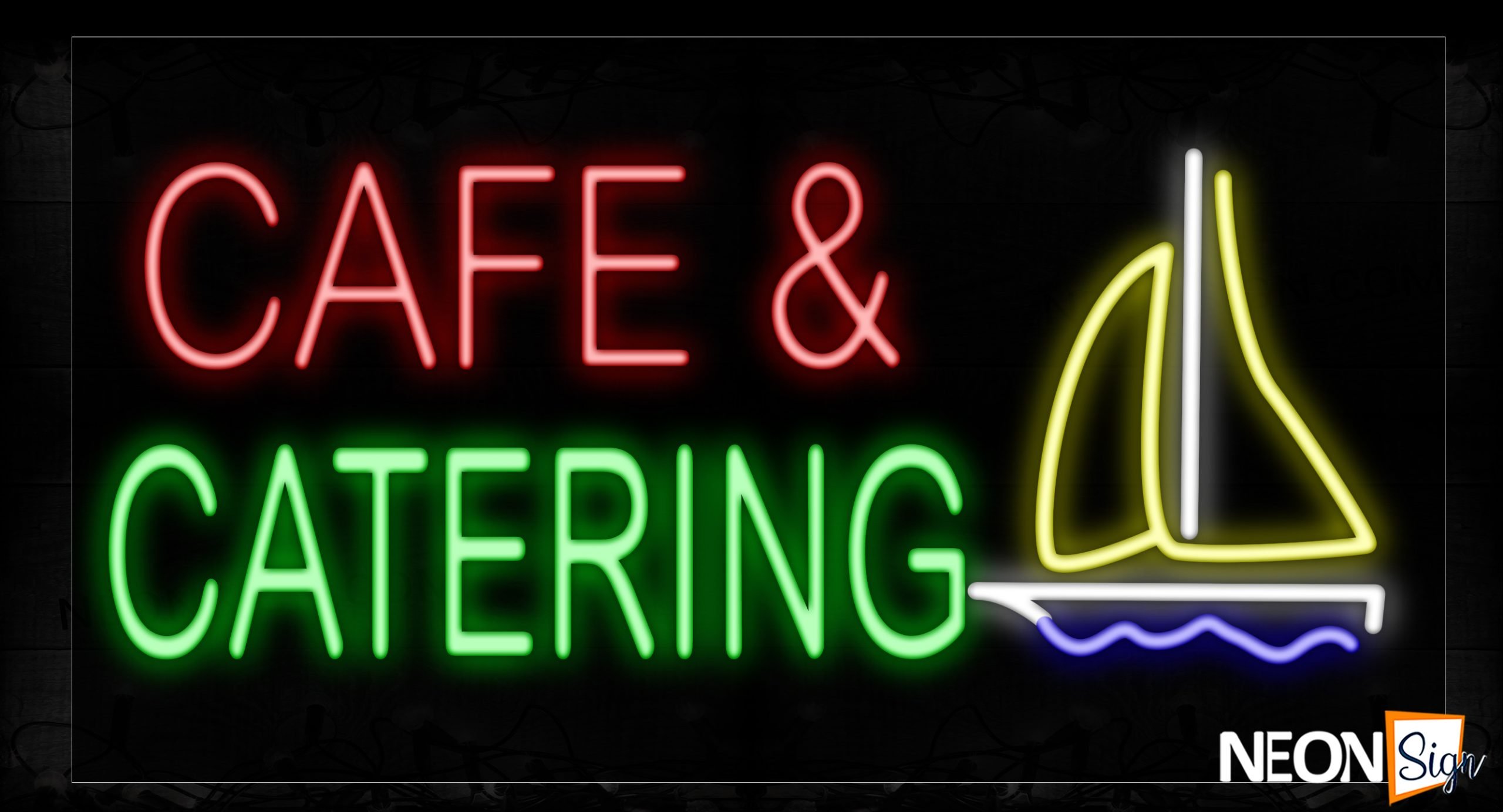 Image of 10671 Cafe & Catering With Boat Logo Neon Signs_20x37 Black Backing