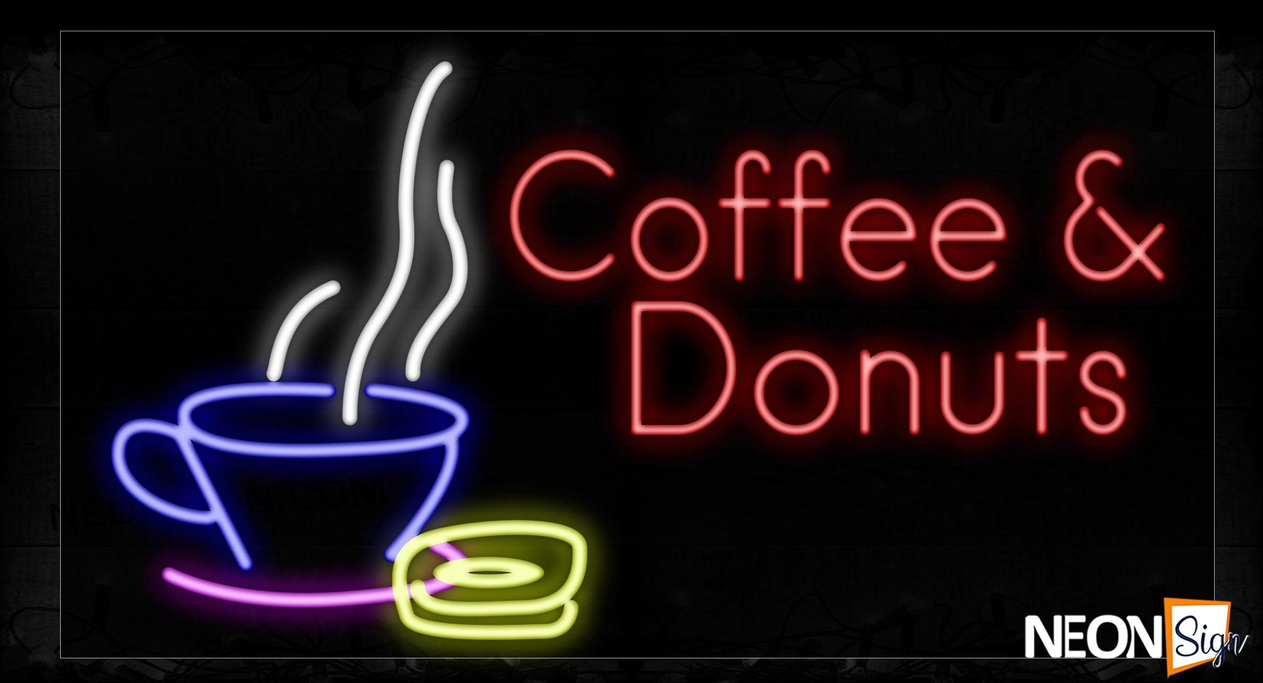 Image of 10674 Coffee And Donuts On The Side Traditional Neon_20x37 Black Backing