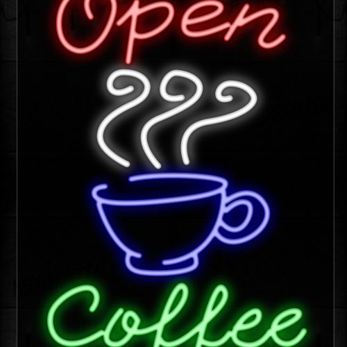 Image of 10709 Open Coffee With Mug Logo Neon Signs_24x31 Black Backing