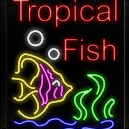 Image of 10711 Tropical Fish With Fish Image Vertical Border Led Bulb Sign_20x37 Black Backing