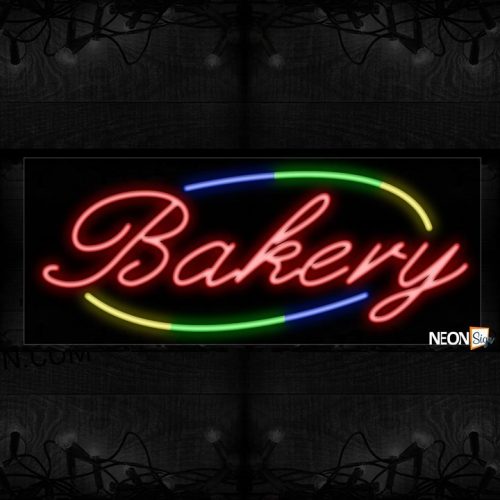 Image of 10735 Bakery with colorful curve line border Neon Sign_13x32 Black Backing