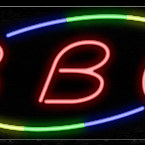 Image of 10740 B.B.Q In Red With Colorful Arc Border Neon Signs_13x32 Black Backing