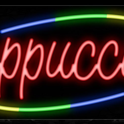 Image of 10759 Cappuccino with colorful arc border Neon Sign_13x32 Black Backing