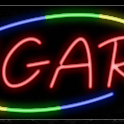 Image of 10767 Cigars with arc border Neon Sign_13x32 Black Backing