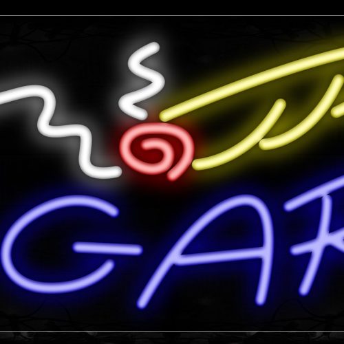 Image of 10768 Cigars In Blue With Logo Neon Signs_13x32 Black Backing