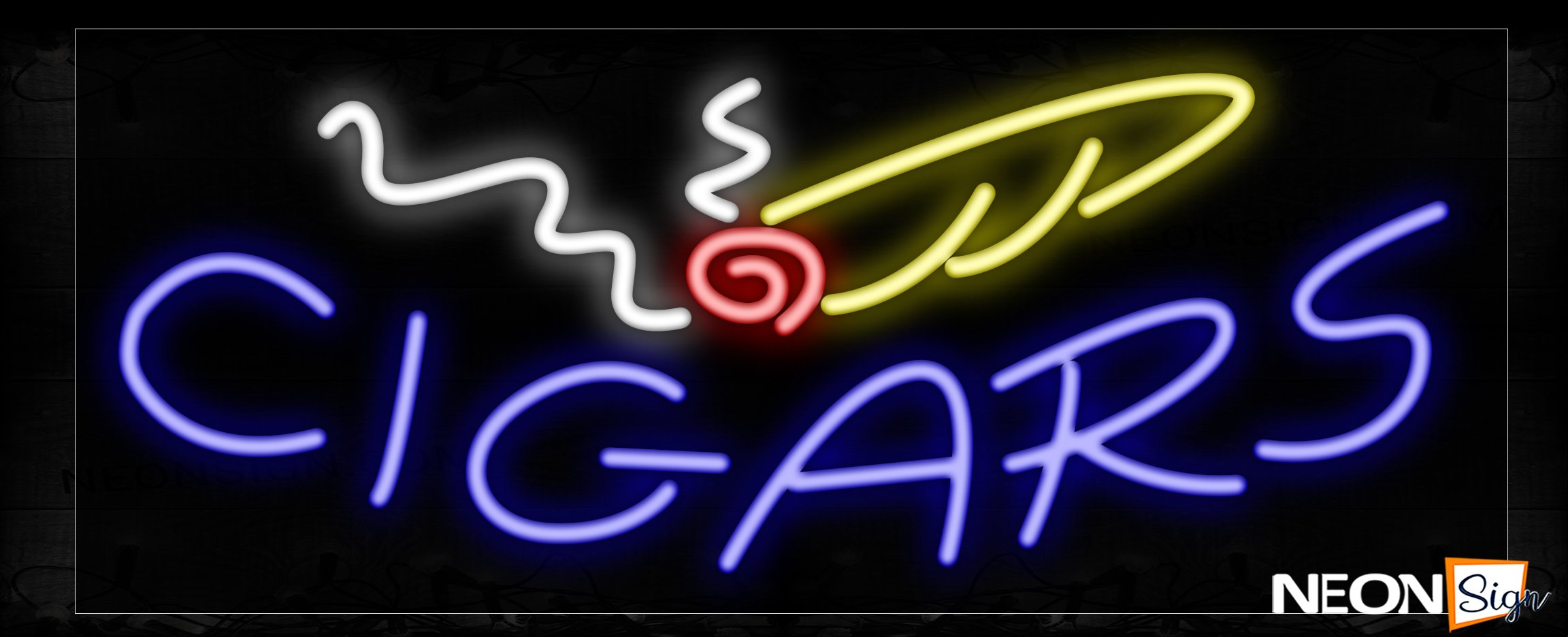 Image of 10768 Cigars In Blue With Logo Neon Signs_13x32 Black Backing