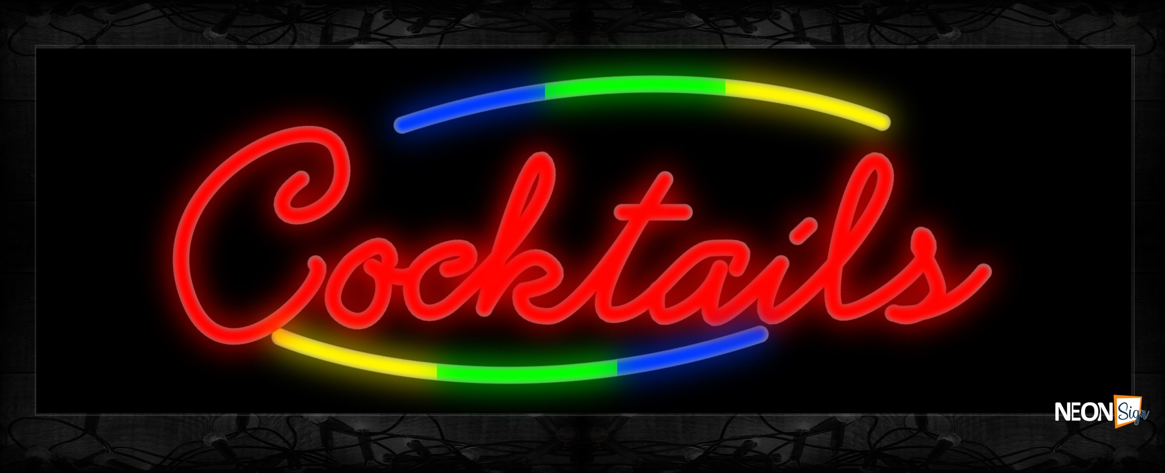 Image of Cocktails In Red With Colorful Arc Border Neon Sign