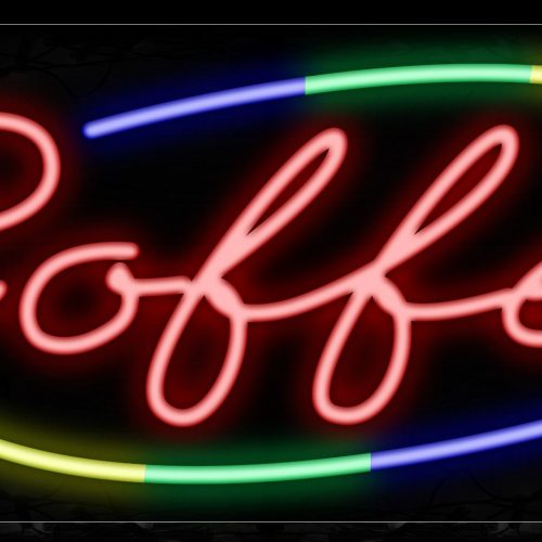 Image of 10772 Coffee In Red With Colorful Arc Border Neon Signs_13x32 Black Backing