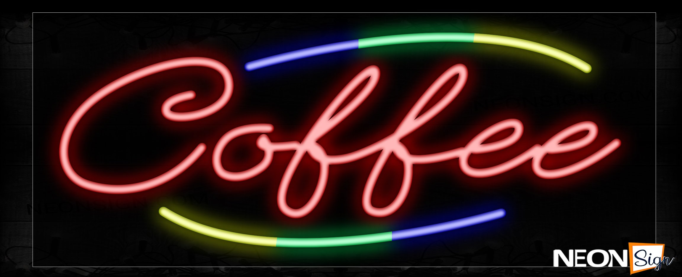 Image of 10772 Coffee In Red With Colorful Arc Border Neon Signs_13x32 Black Backing