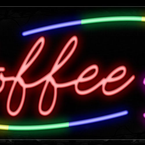 Image of 10773 Coffee With Cup Arc Border Neon Signs_13x32 Black Backing