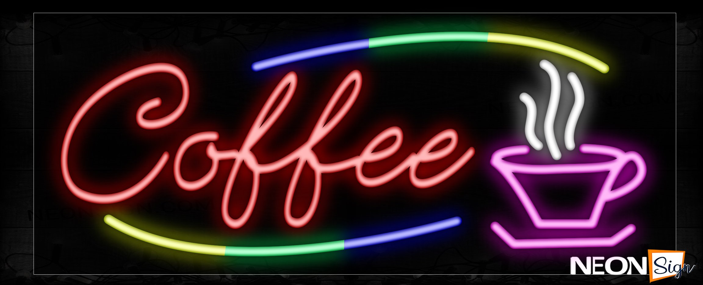 Image of 10773 Coffee With Cup Arc Border Neon Signs_13x32 Black Backing