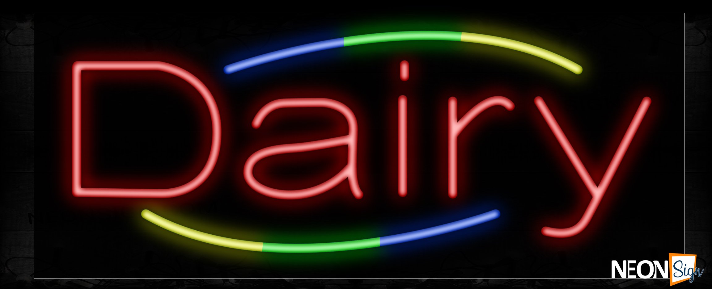 Image of 10776 Dairy with curve border Neon Sign_13x32 Black Backing