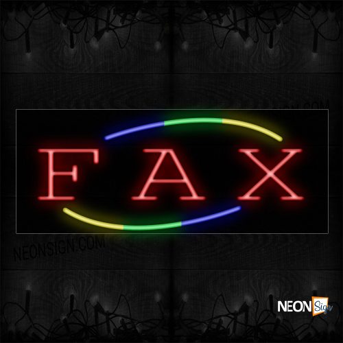 Image of 10794 Fax In Red With Colorful Arc Border Neon Signs_13x32 Black Backing
