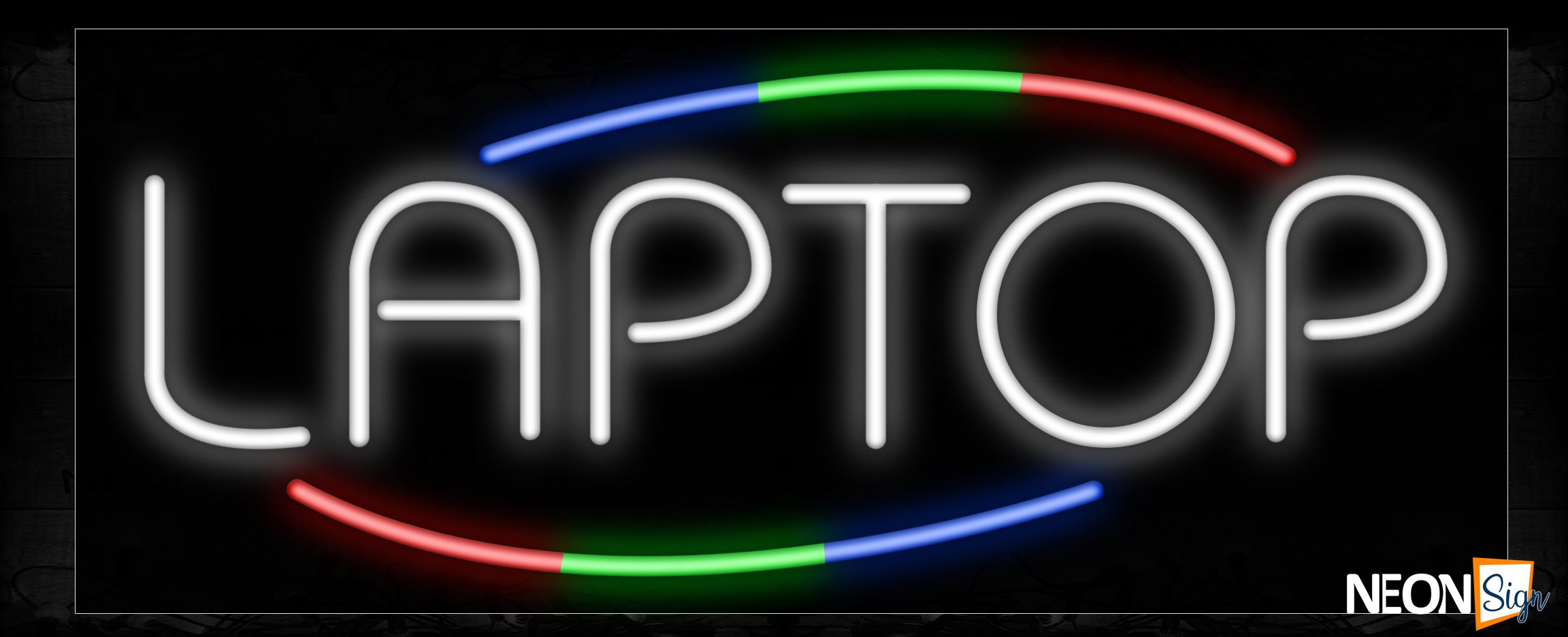 Image of 10823 Laptop with colorful arc border Neon Sign_13x32 Black Backing