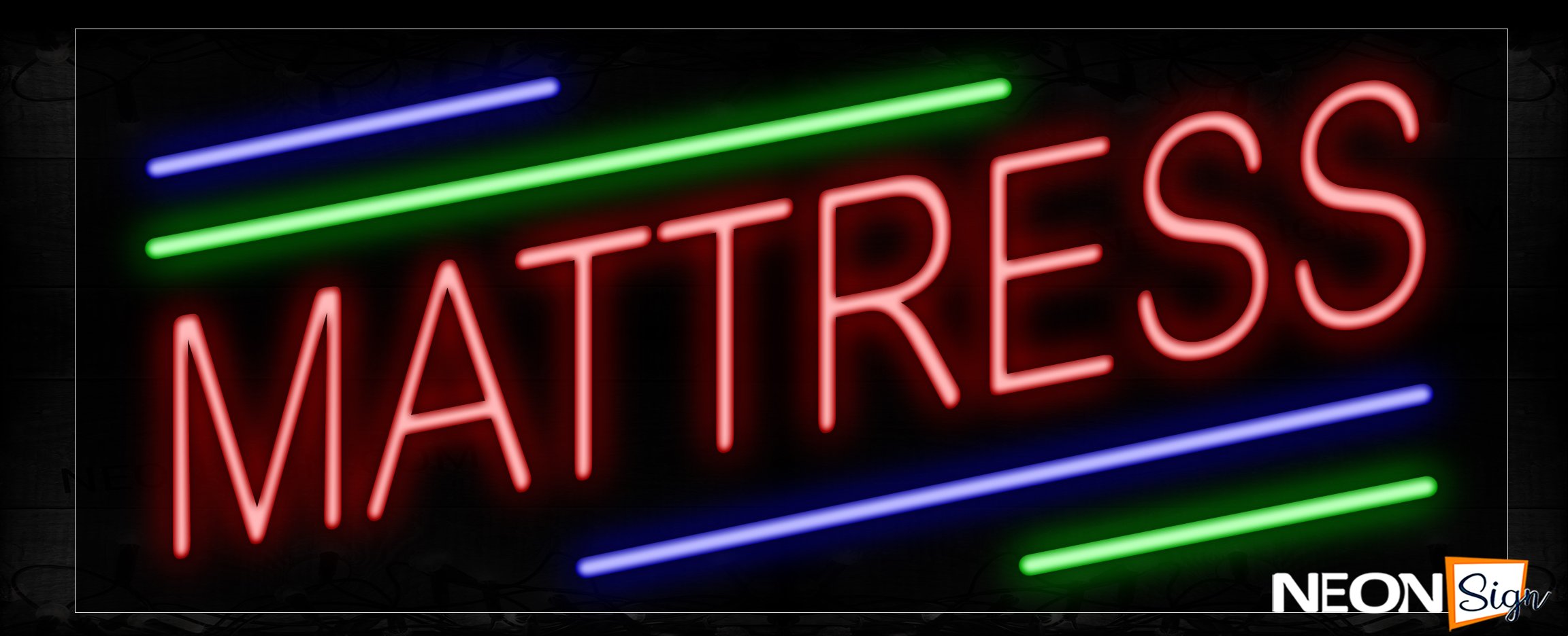 Image of 10833 Mattress With Green And Blue Lines Neon Signs_13x32 Black Backing