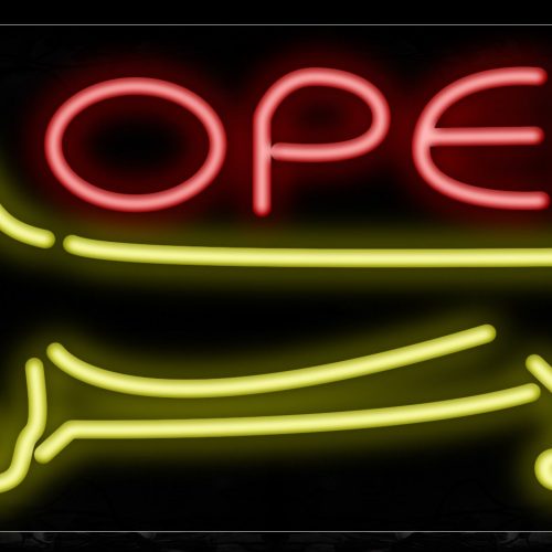 Image of 10860 Open with dog picture Neon Sign_13x32 Black Backing