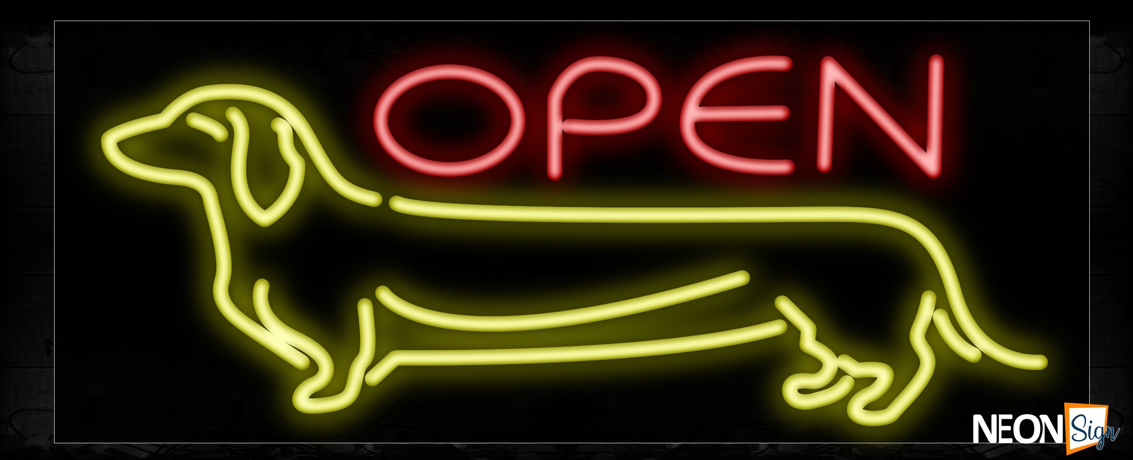 Image of 10860 Open with dog picture Neon Sign_13x32 Black Backing